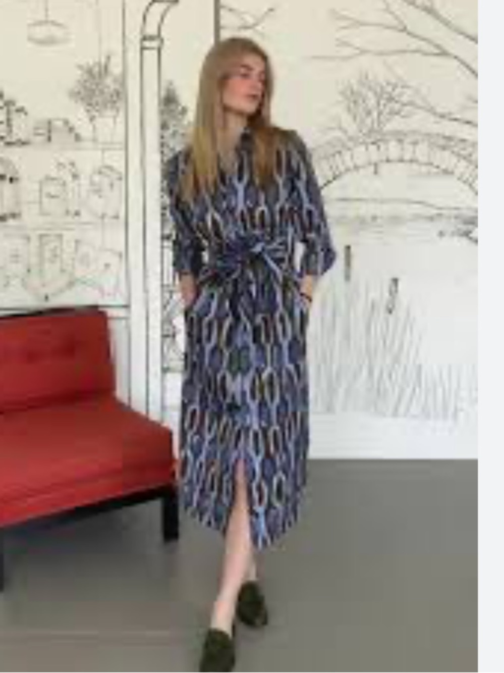 J. McLaughlin Orla Cotton Shirt Dress In Blue Brown & Green Geometric Print Sz S